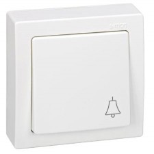 Pulsador símbolo timbre monobloc Simon 73150-50 de superficie  Blanco