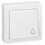 Pulsador símbolo timbre monobloc Simon 73150-50 de superficie  Blanco