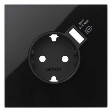 Kit front Simon 100 negro 1 enchufe + cargador USB 10020109-138