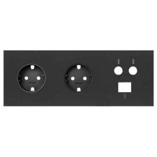 Kit front Simon 100 negro mate 10020303-238 de 3 elementos 2 enchufes 1 TV 1 RJ45