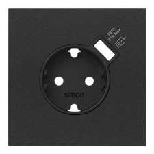 Kit front Simon 100 1 enchufe + cargador USB 10020109-238 negro mate
