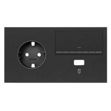 Kit front 10021209-238 Simon 100 enchufe + cargador USB + tecla regulable negro mate izquierda