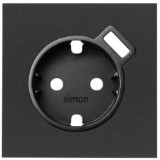 Tapa enchufe con cargador USB Simon 100 negro mate 10000049-238