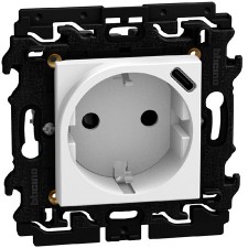 Base  enchufe schuko Bticino Light Now YW4141 USB tipo C blanco