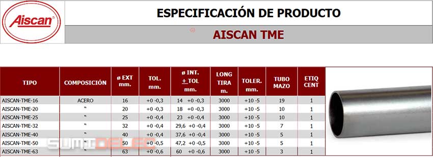 Especificaciones del tubo de acero