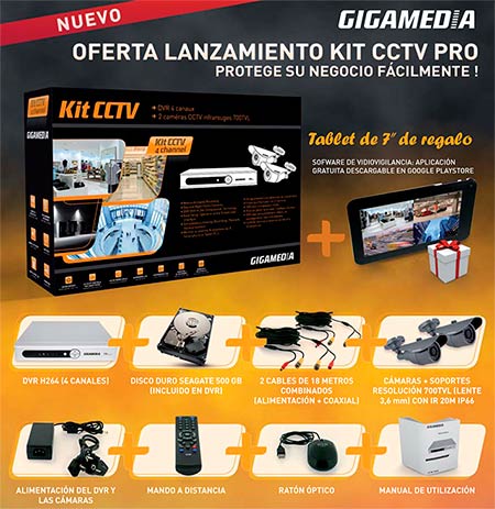 Kit CCTV videovigilancia gigamedia 2 camaras disco 500gb